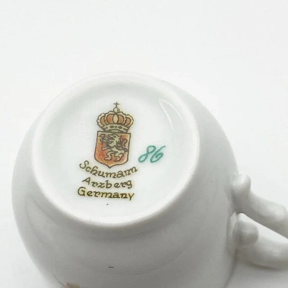 Schumann Arzberg Germany Demitasse Small Child Cup Saucer Set Rose Forget Me Not - Picture 7 of 13